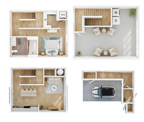 Floor plan for 1 bed, 1 bath, 932 sqft
